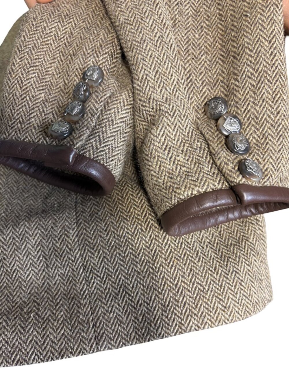 Lauren Ralph Lauren 4P Wool Silk Herringbone Tweed Equestrian Blazer Brown - Picture 10 of 15